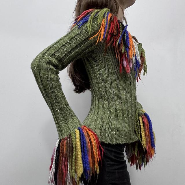Ribbed knit tassel flared cardigan