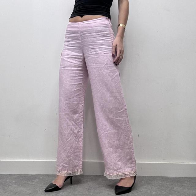Pink lace wide leg trousers
