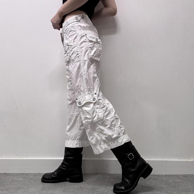 White utility cargo capri pants