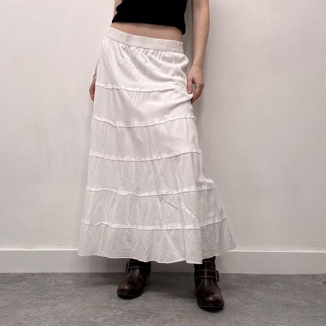 White cotton tiered maxi skirt