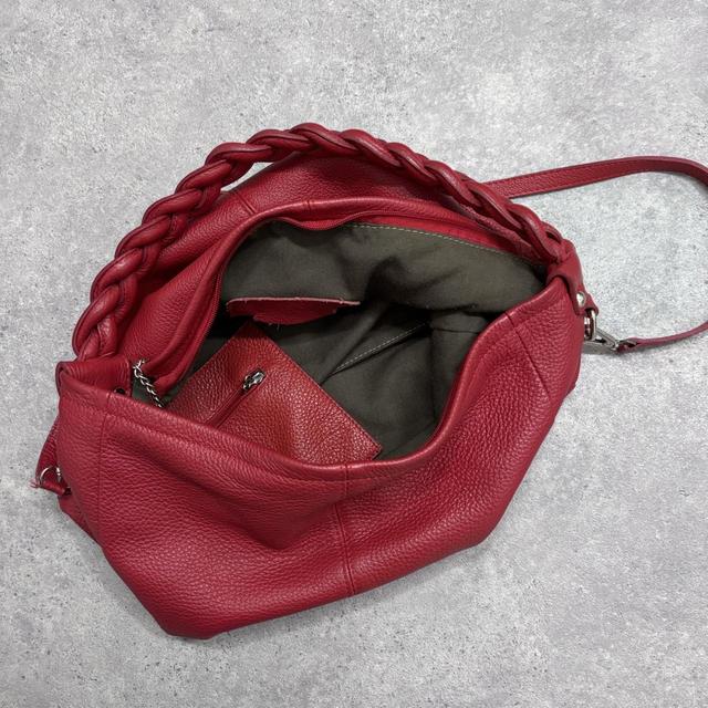 Red leather slouchy woven bag