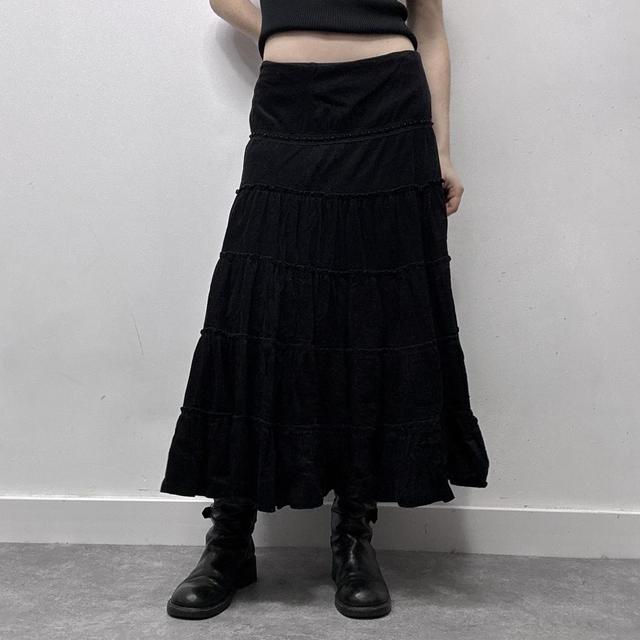 Tiered black cord maxi skirt