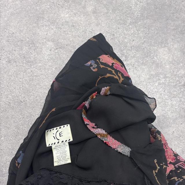 Black silk graphic floral dress