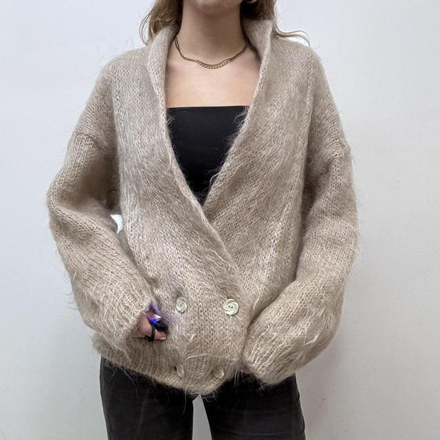 Fluffy knit mohair wool cardigan