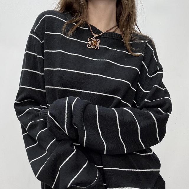 Black chunky knit pinstripe jumper