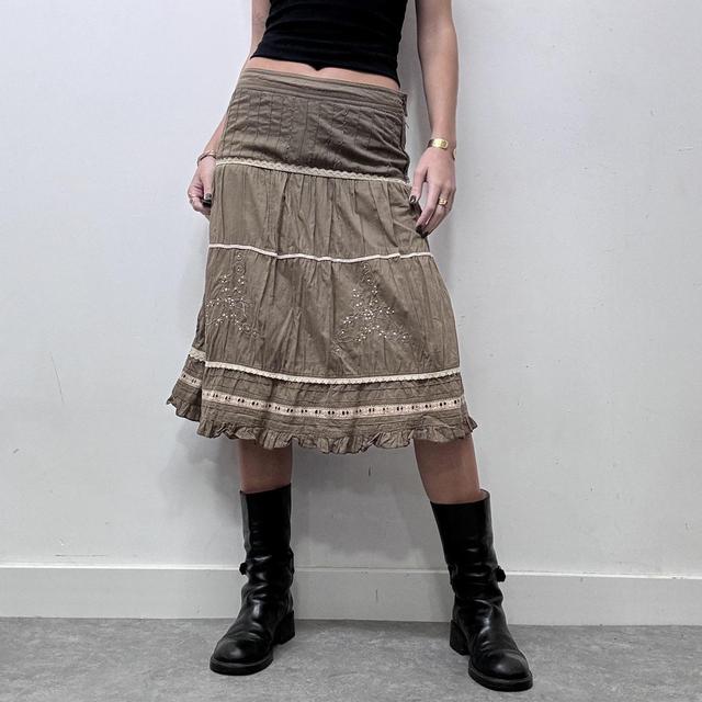 Khaki layered lace ribbon fairy skirt