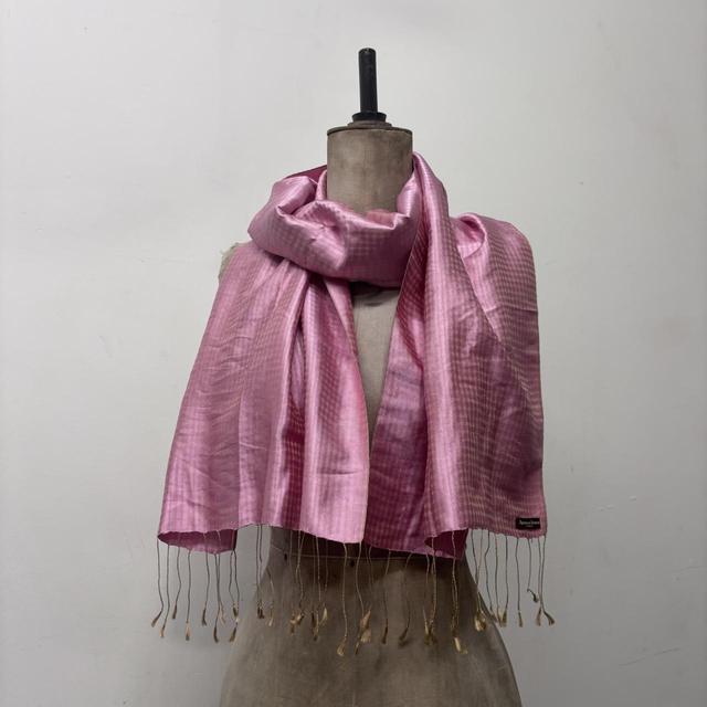Silk satin pink checked scarf