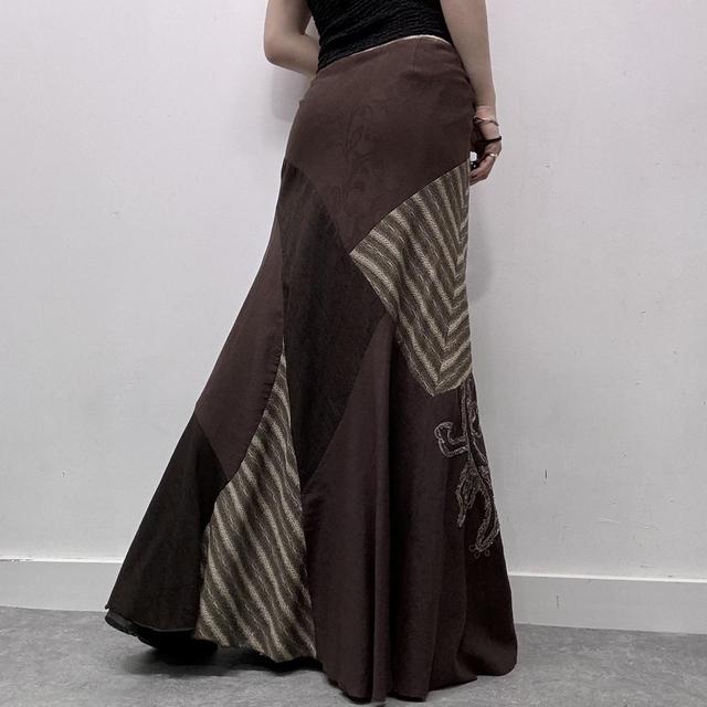 Brown pinstripe patchwork asymmetric skirt
