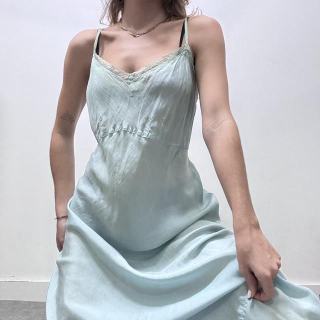 Blue sheer layered lace maxi dress