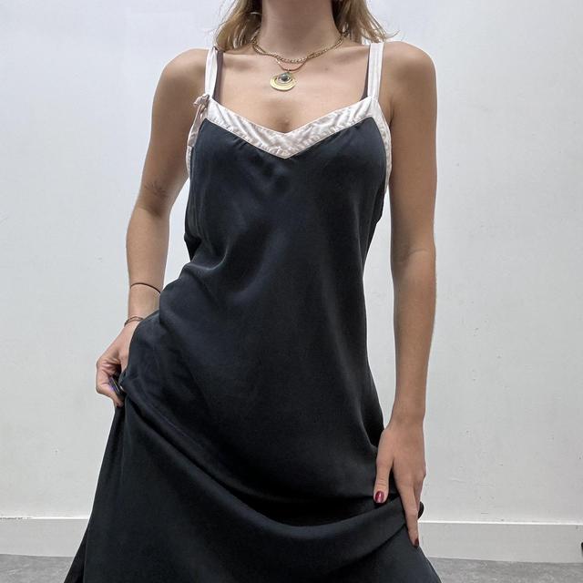 Black silk bow contrast maxi dress