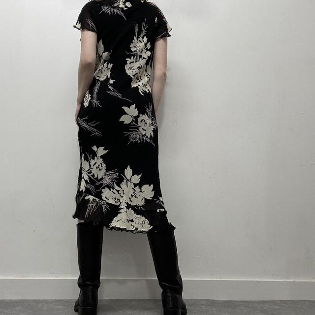 Black floral bias cut 90s dress