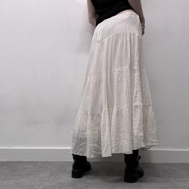 Cream crinkle layered maxi skirt