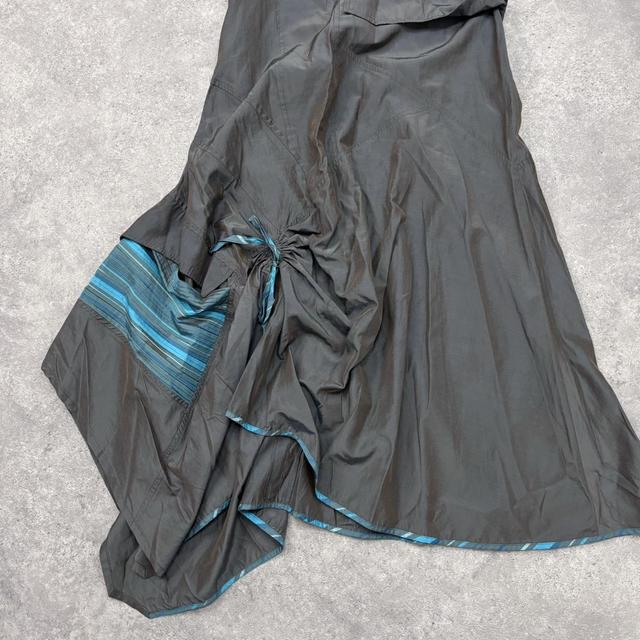 Pinstripe nylon asymmetric maxi dress