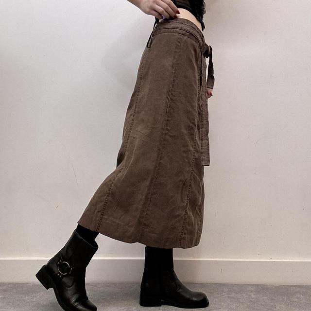 Brown linen lace midi skirt