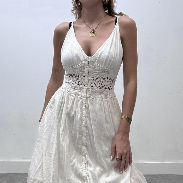 White lace boho flared midi dress