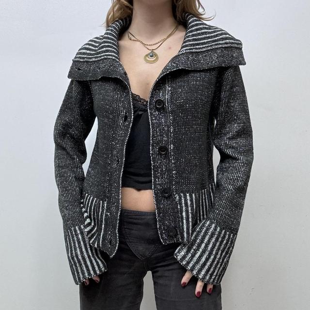 Distressed ribbed knit cardigan