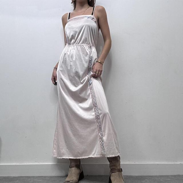 Pastel pink sheer pinstripe maxi dress
