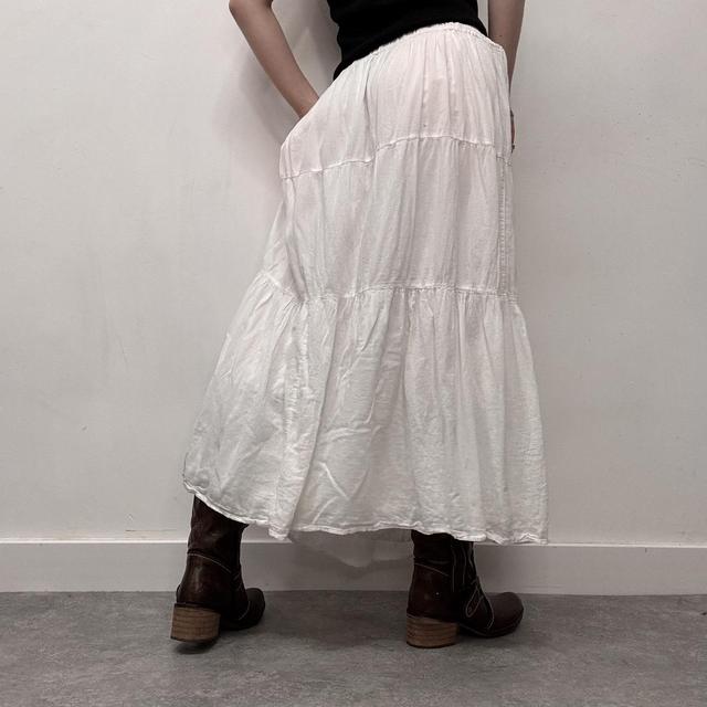 Tiered white cotton maxi skirt