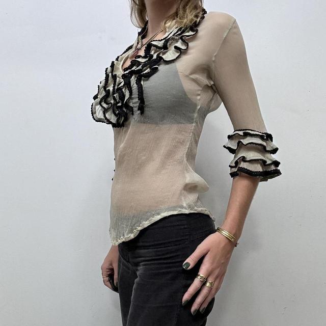 Lace silk ruffle blouse