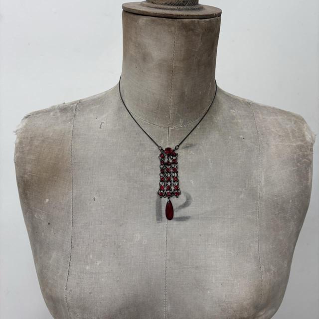 Red gemstone layered chain necklace