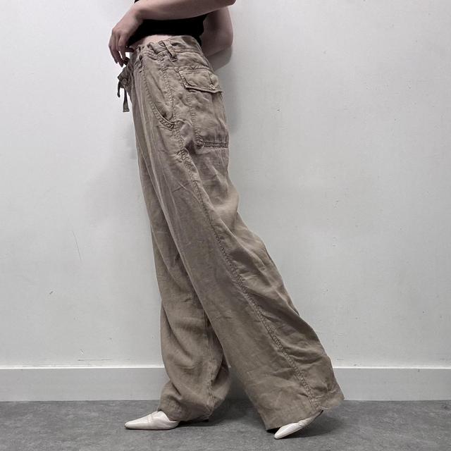 Brown linen wide oversized trousers