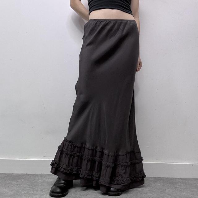 Brown floaty ruffle silk skirt