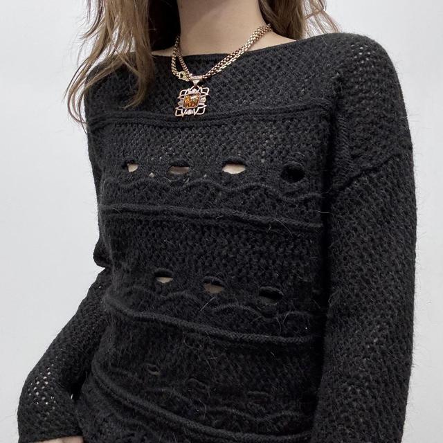 Sheer pointelle black lace knit jumper
