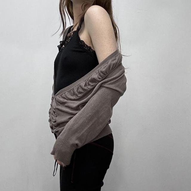 Slouchy gathered wide neck cardigan
