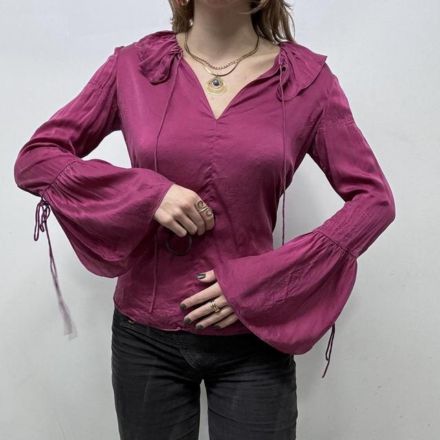 Pink flared ruffle silk coquette shirt