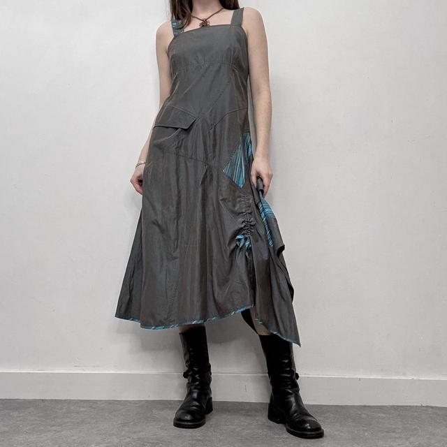 Pinstripe nylon asymmetric maxi dress