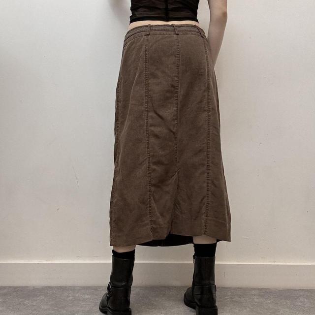 Brown linen lace midi skirt
