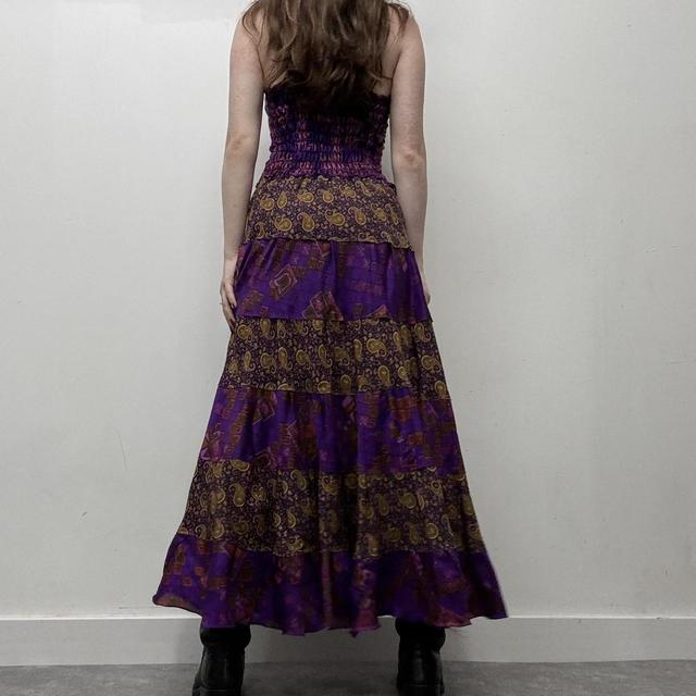 Flared maxi silk paisley print dress