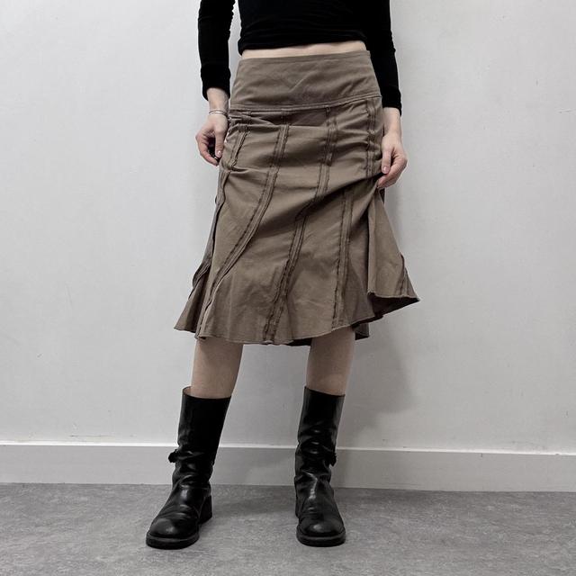 Flared tan striped midi skirt
