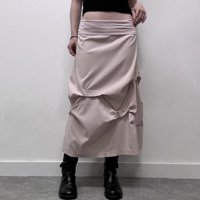 Pink gathered drape maxi skirt