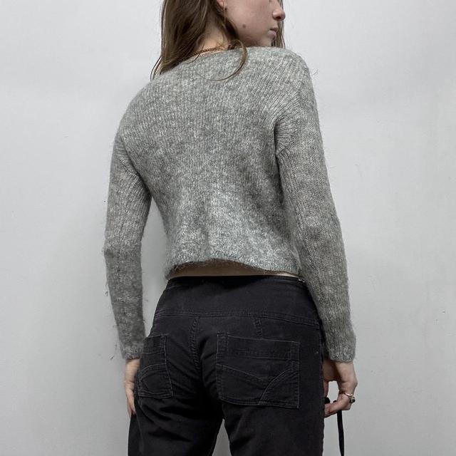 Grey sheer soft knit cropped jumper