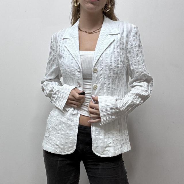 White ribbed pinstripe textured blazer