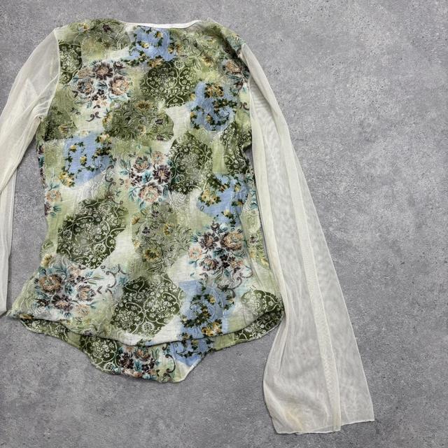 Flared fairy floral sheer mesh top