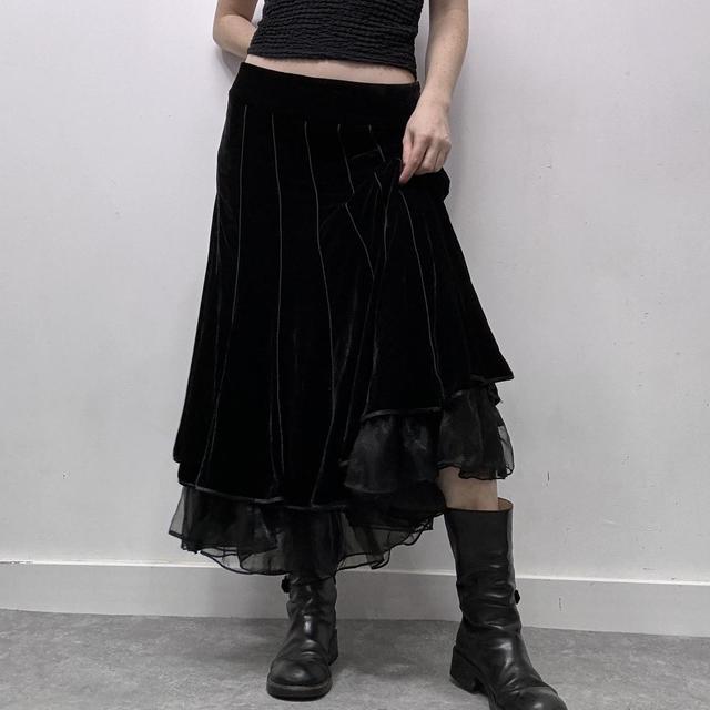 Black velvet grunge flared maxi skirt