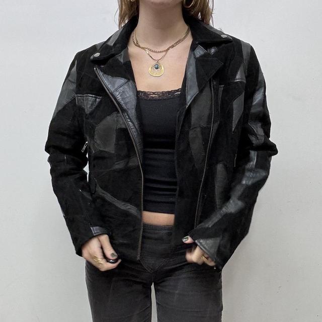 Black suede leather asymmetric biker jacket