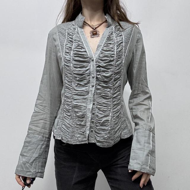 Grey gathered corset flared shirt