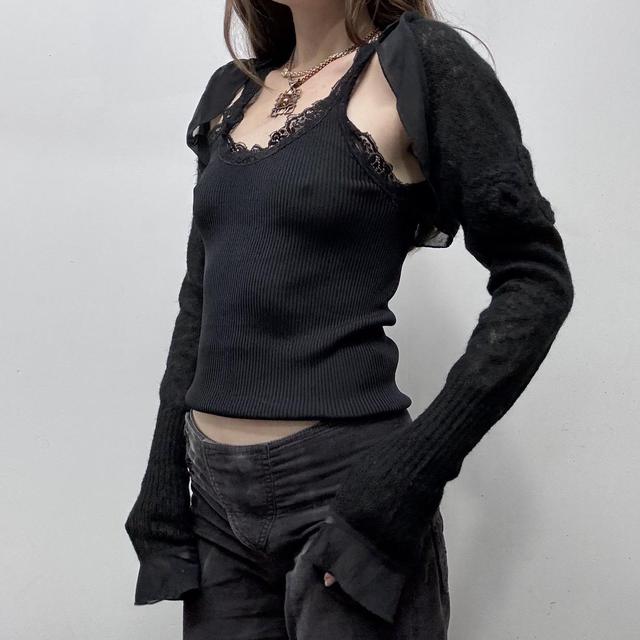 Sheer mohair knit cropped sleeve cardigan