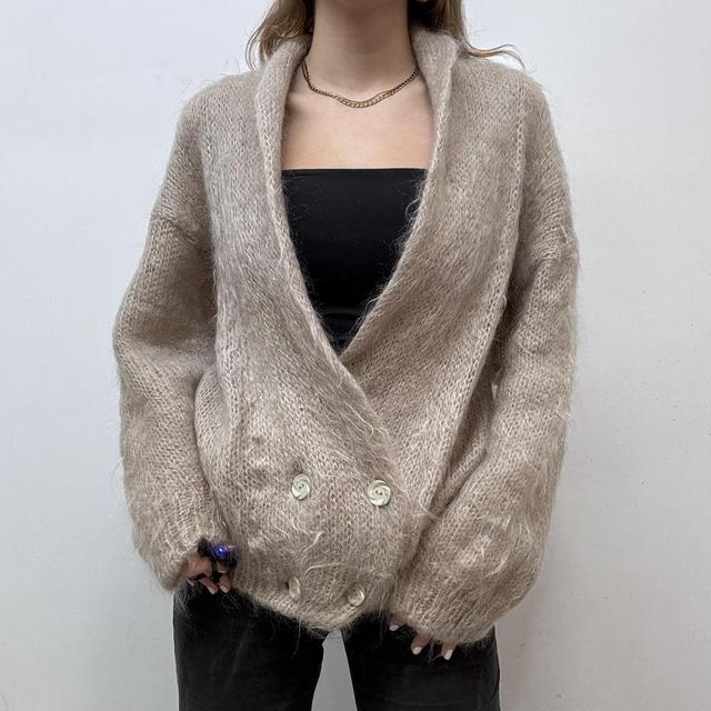 Fluffy knit mohair wool cardigan