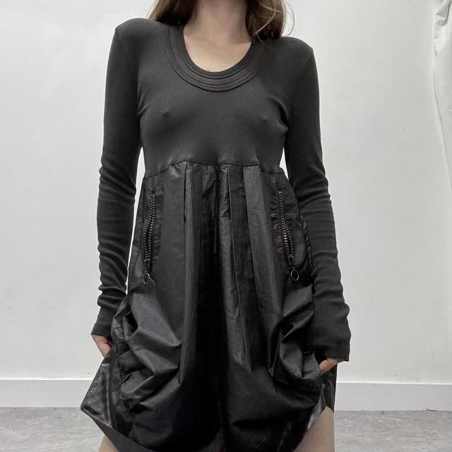 Pinstripe nylon pleated puff mini dress