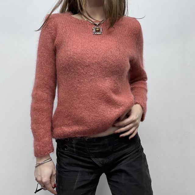 Sheer pink mohair knit slouchy jumper