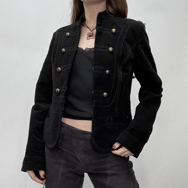 Black military fitted velvet jacket
