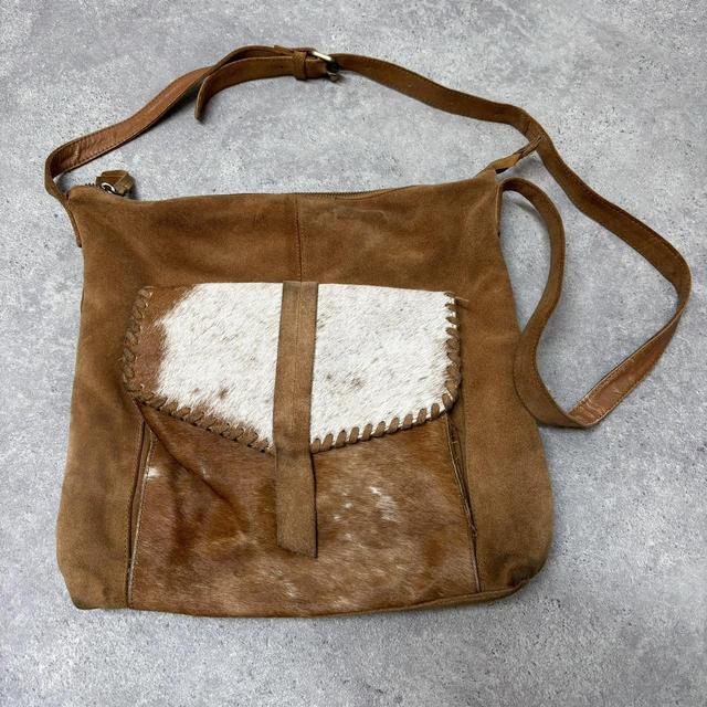 Cow hide leather satchel bag