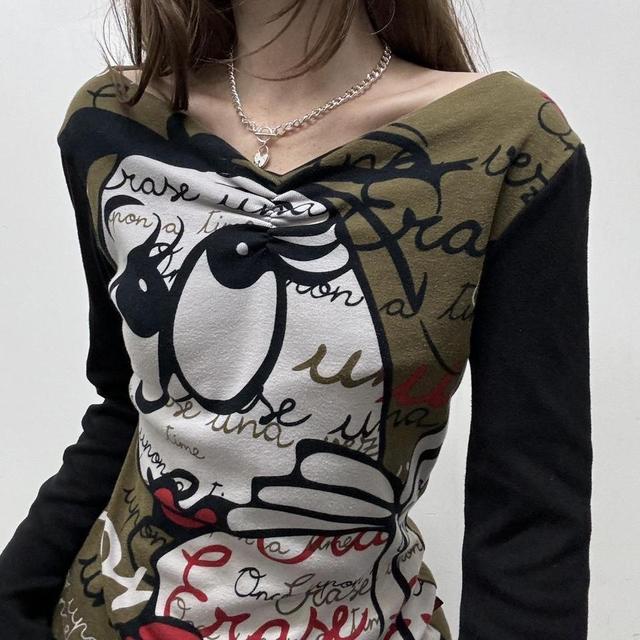 Y2K abstract graphic printed T-shirt