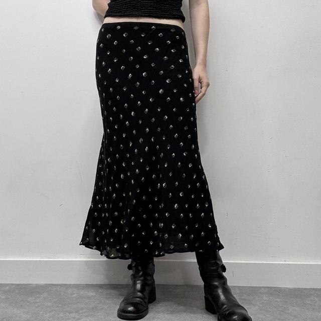Black bias cut patterned summer skirt