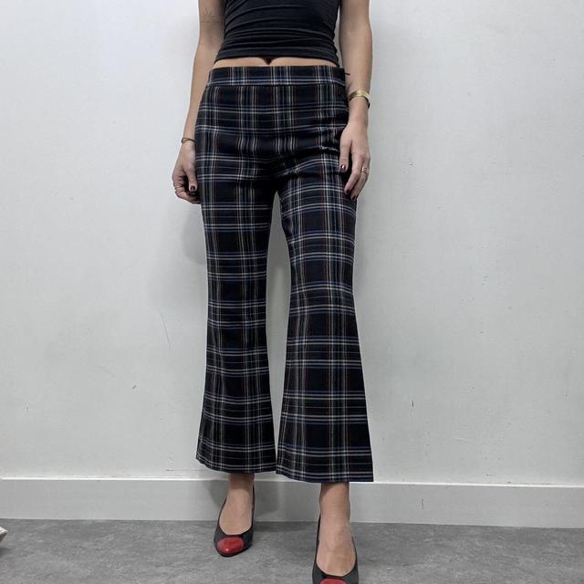 Flared officewear checked trousers