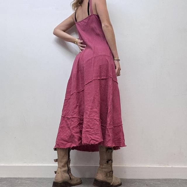 Pink linen bias cut maxi dress